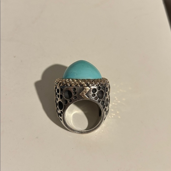 Dian Malouf Silver and 14k Turquoise Cocktail Ring - Picture 12 of 12